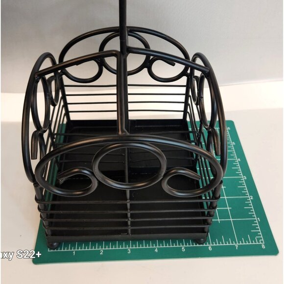 Black Wrought Iron Utensil and Condiment Holder Rustic Scroll Design Caddy with - Picture 5 of 5